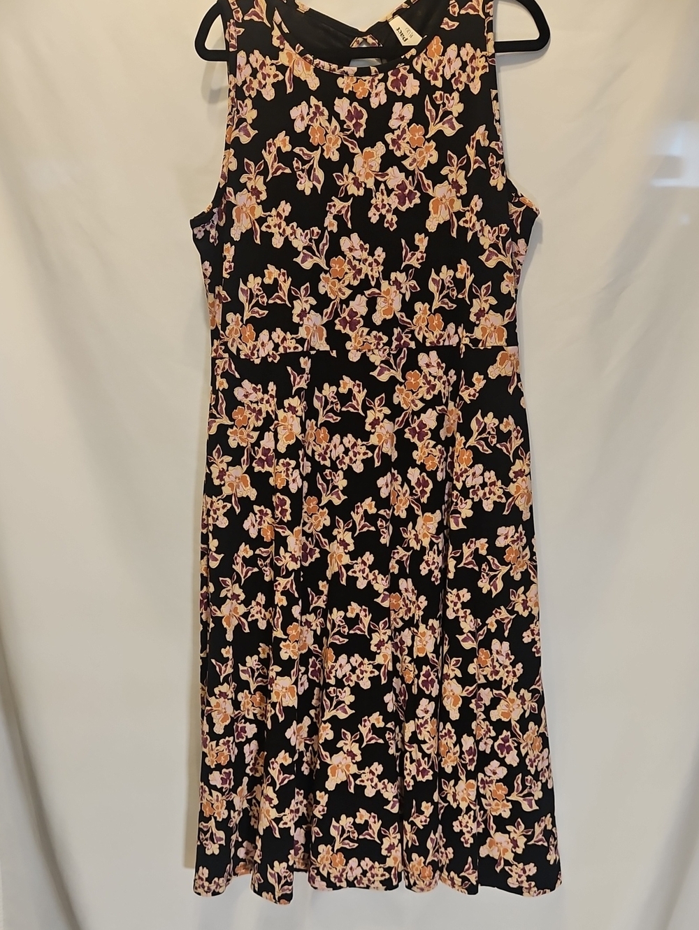 Pact Womens XXL Black Floral Organic Cotton Stretch Midi Dress Sleeveless